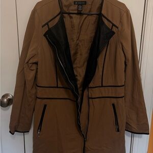 Tan Long Coat with Black Trim